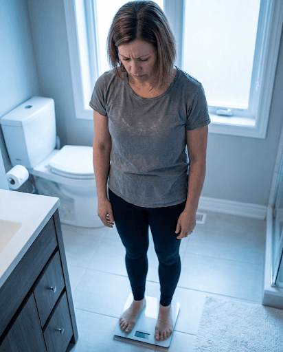 Frustrated person on scale